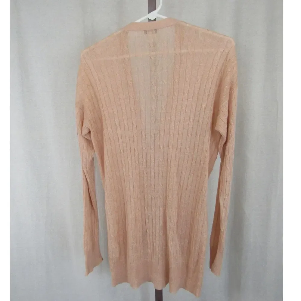 J.Crew Small 100% Linen Peachy Pink Lightweight Open Knit Cardigan Cable Knit